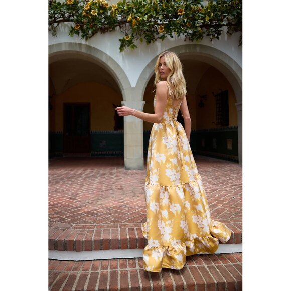 V. Chapman The Avery Dress in Gold Baroque Floral - Picture 2 of 11